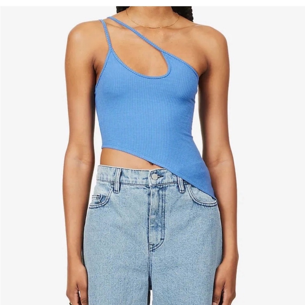Reformation Asymmetrical Blue Ribbed Women's Top